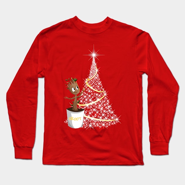 Groot Christmas Tree Long Sleeve T-Shirt by Flip Flops in Fantasyland
